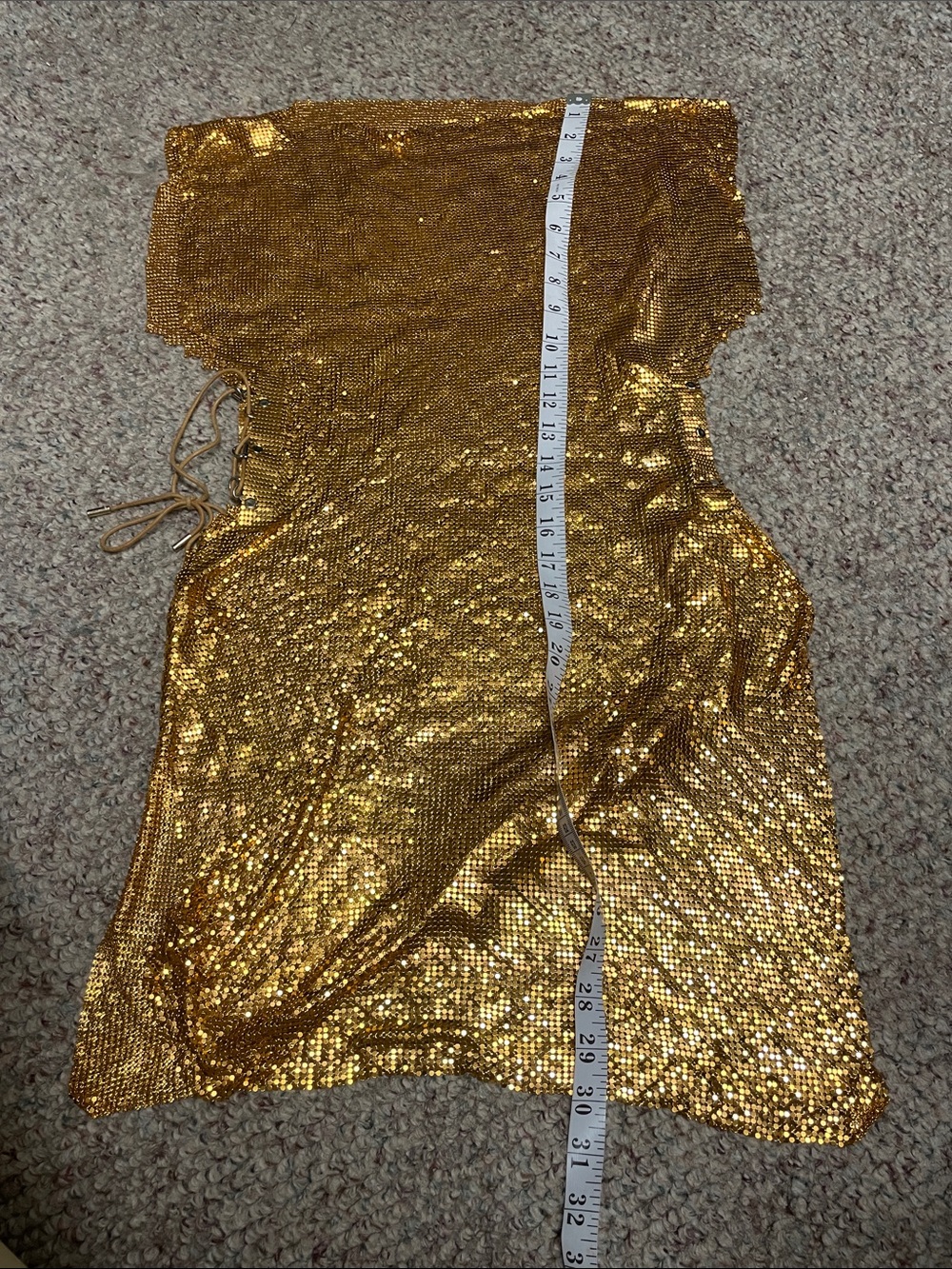Vintage Gold Chainmetal corset tie open sides amazing disco fever Dress - Picture 7 of 8
